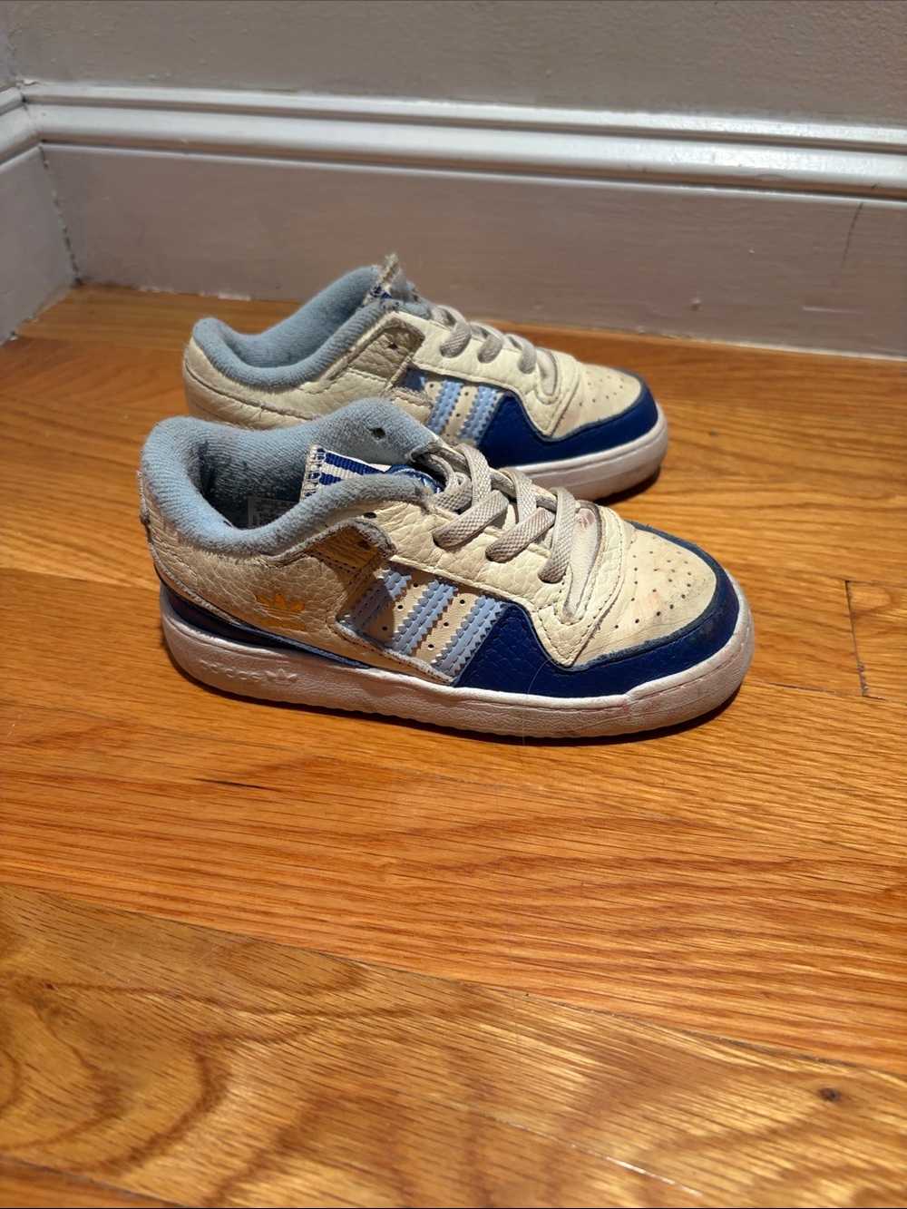 Adidas Kids Blue and Cream Casual Sneakers - Classic Lace-Up